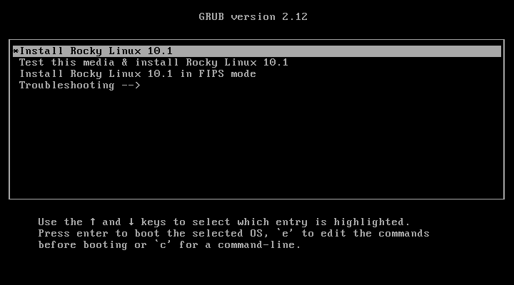 Rocky Linux installation splash screen